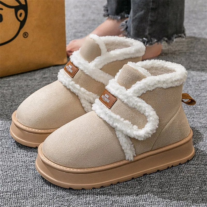 Women\'s Thick Sole Padded Warm Ankle Boots Fashion Patchwork Anti-slip Platform Snow Boots Winter New Soft Bottom Cotton Shoes