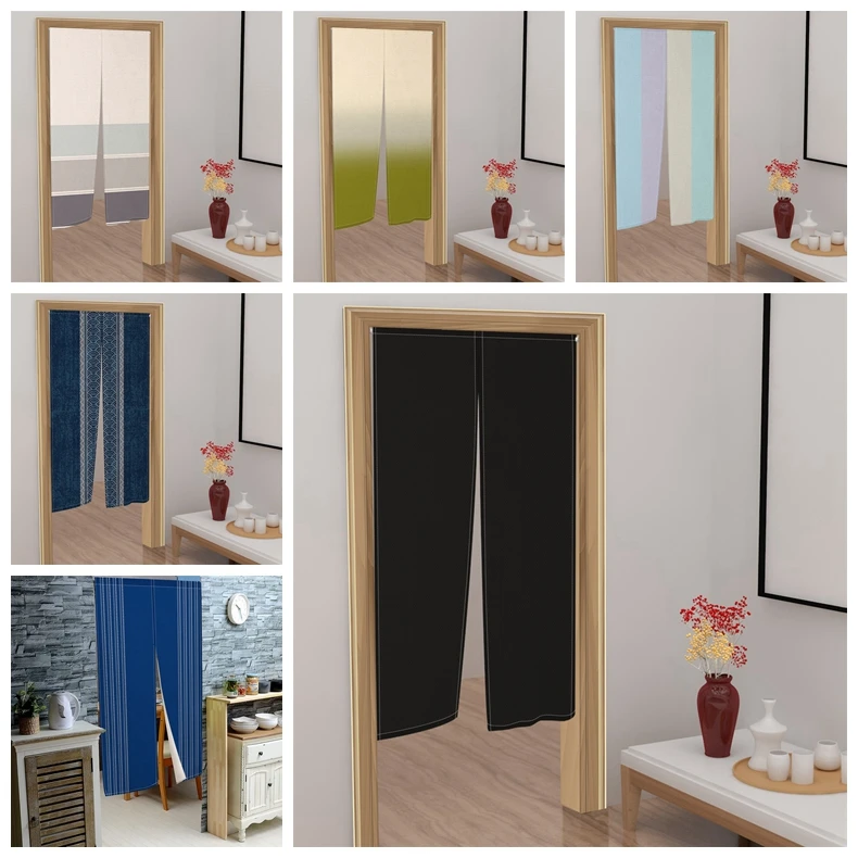 Solid Gradient Color Japanese Door Curtain for Kitchen Bedroom Living Room Restaurant Doorway Decoration Partition Linen Curtain