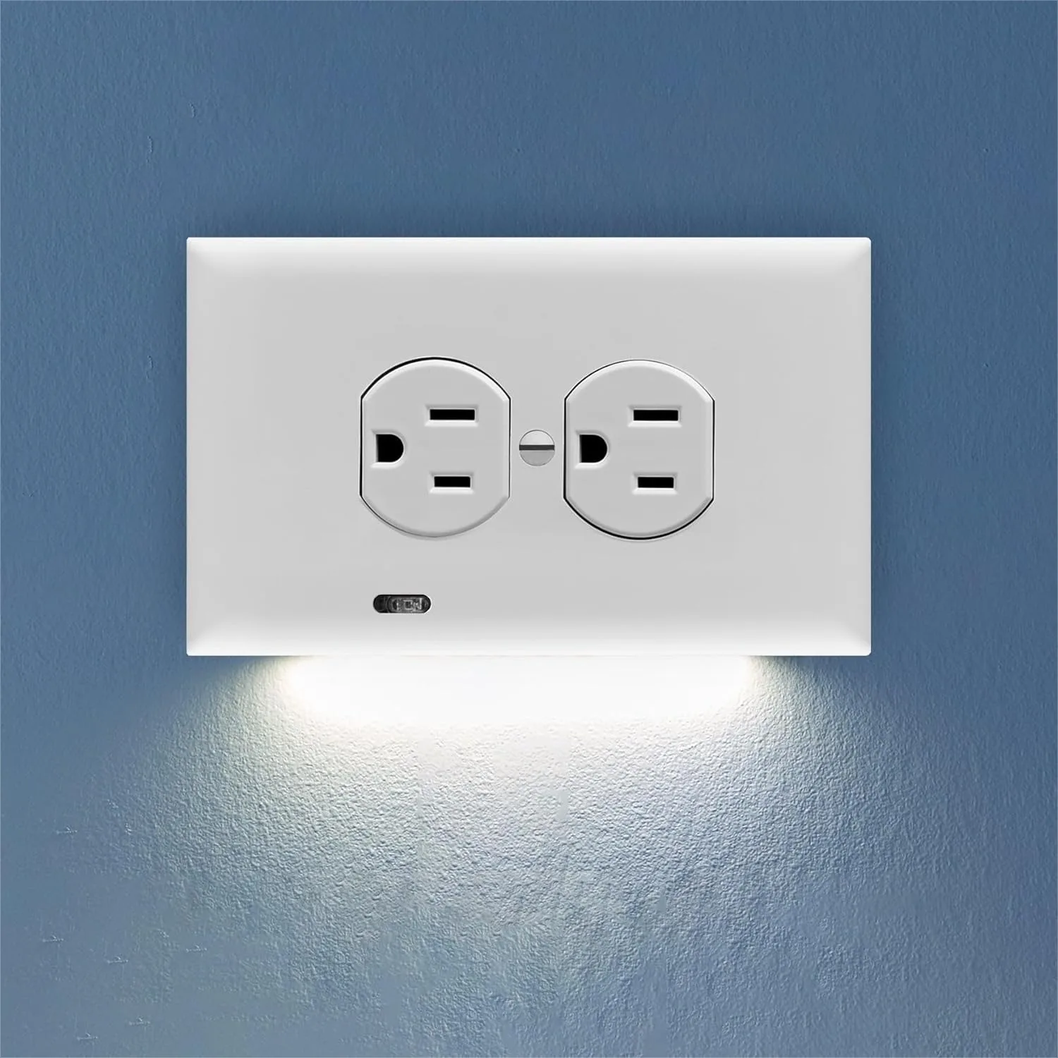 

LED Night Light Sensor Outlet Cover, Bright/Dim/Off Switch for Horizontal Duplex Outlets, Easy Snap-On Installation, White 1