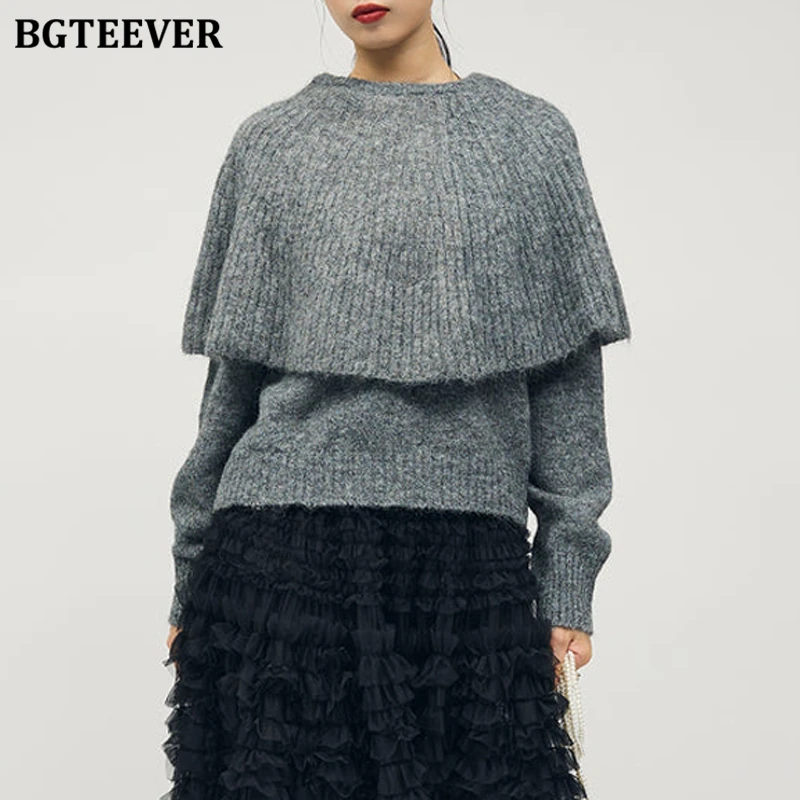 

BGTEEVER Элегантный мягкий теплый свободный женский комплект из 2 предметов вязаный комплект осень-зима пуловеры с длинными рукавами свитера и шарф женский трикотаж