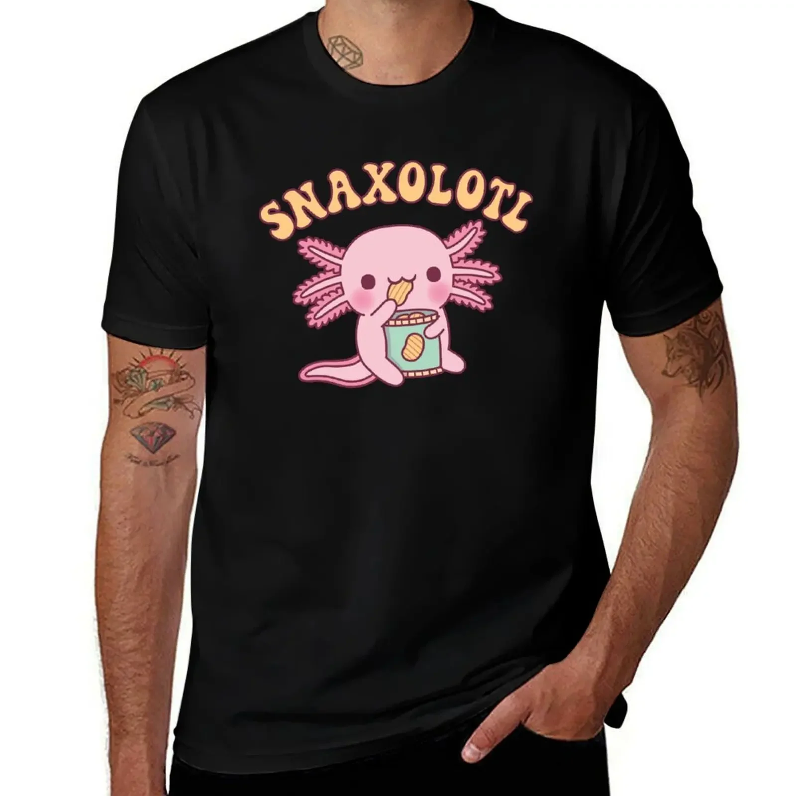 Funny Snaxolotl Axolotl Munching On Potato Chips T-Shirt croswit shirt man Funny t-shirts cheap stuff Men's t-shirt