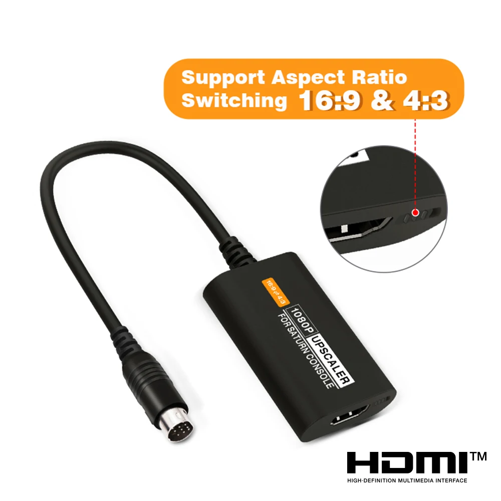 Upskaler HDMI 1080p ™   Adapter do SEGA Saturn z przejściem na format 4:3/16:9, konwerter wejścia S-video do konsoli Satrun. — zdjęcie produktu 3