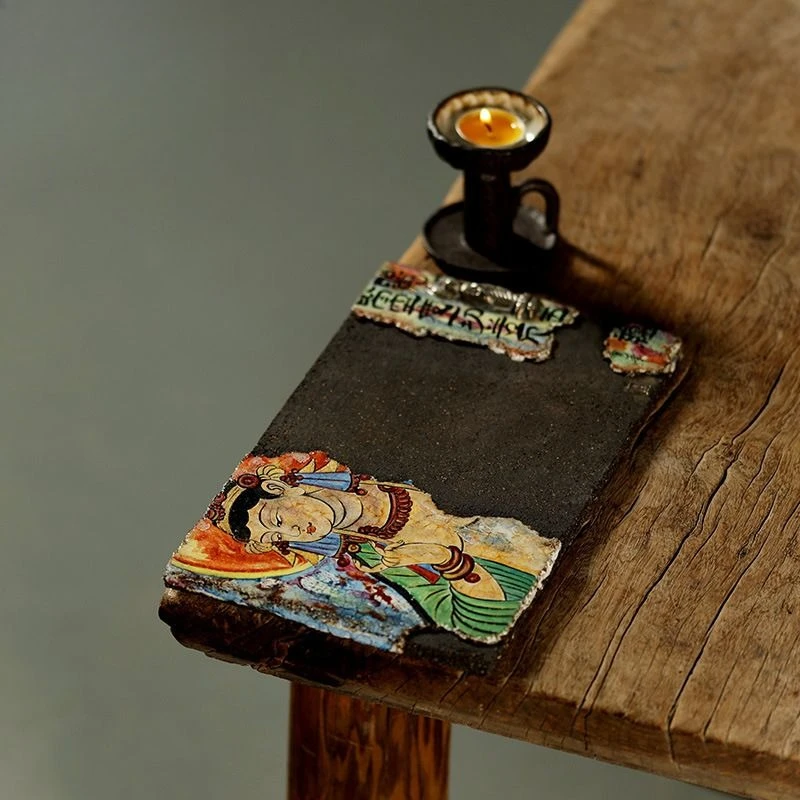 Dunhuang pot bearing dry brewing table creative old rock mud water absorbing small tea table Zen hand-painted Shino roasted