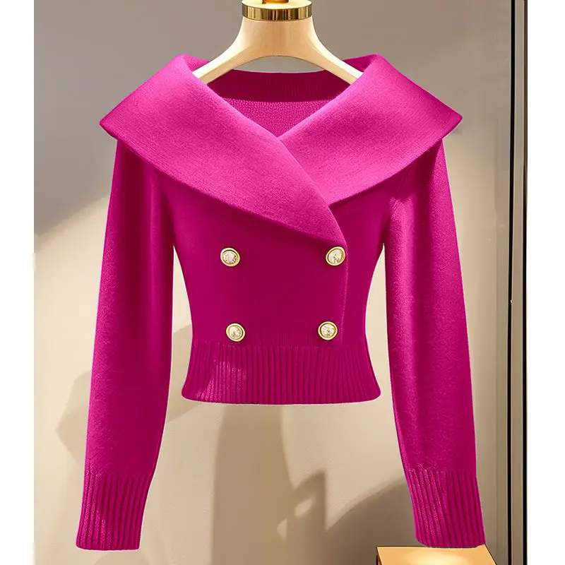 

Свитер женский, новинка 2026, модный осенний темпераментный повседневный трикотаж с длинными рукавами, женские пуловеры, свитера, топы