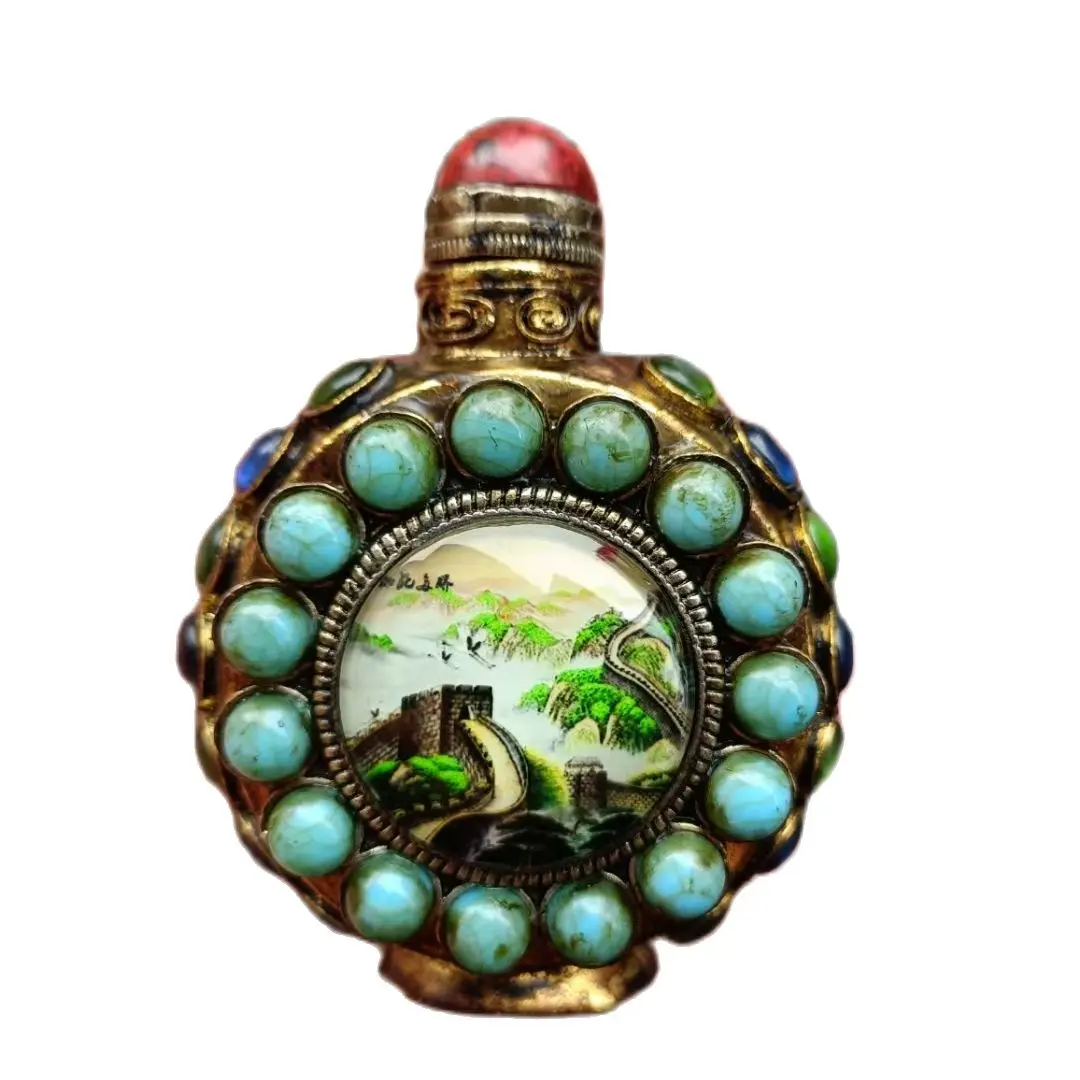 

vintage Old Peking Snuff Bottle decorations Inlaid gem Ornaments gifts box Barons Pets peking fine gift hobby collect