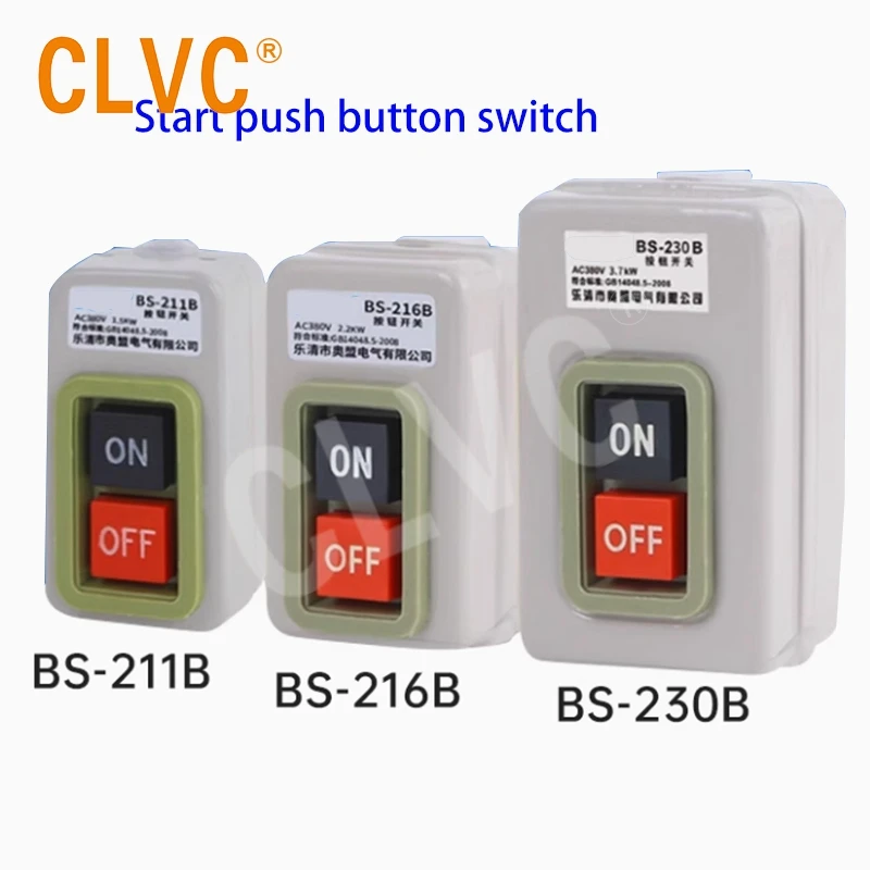 AC220V 380V BS211B BS216B BS230B KH Start Push Button Switch 3 phase Motor Control Start Stop ON OFF Switch 1.5KW 2.2KW 3.7KW