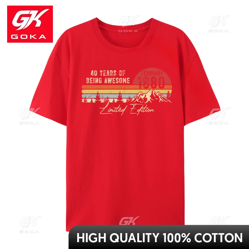 Born February 1980 40th Birthday Made in 1980 40 Years Old Luxury Designer T-Shirts Casual T-Shirt Brand Fashionable