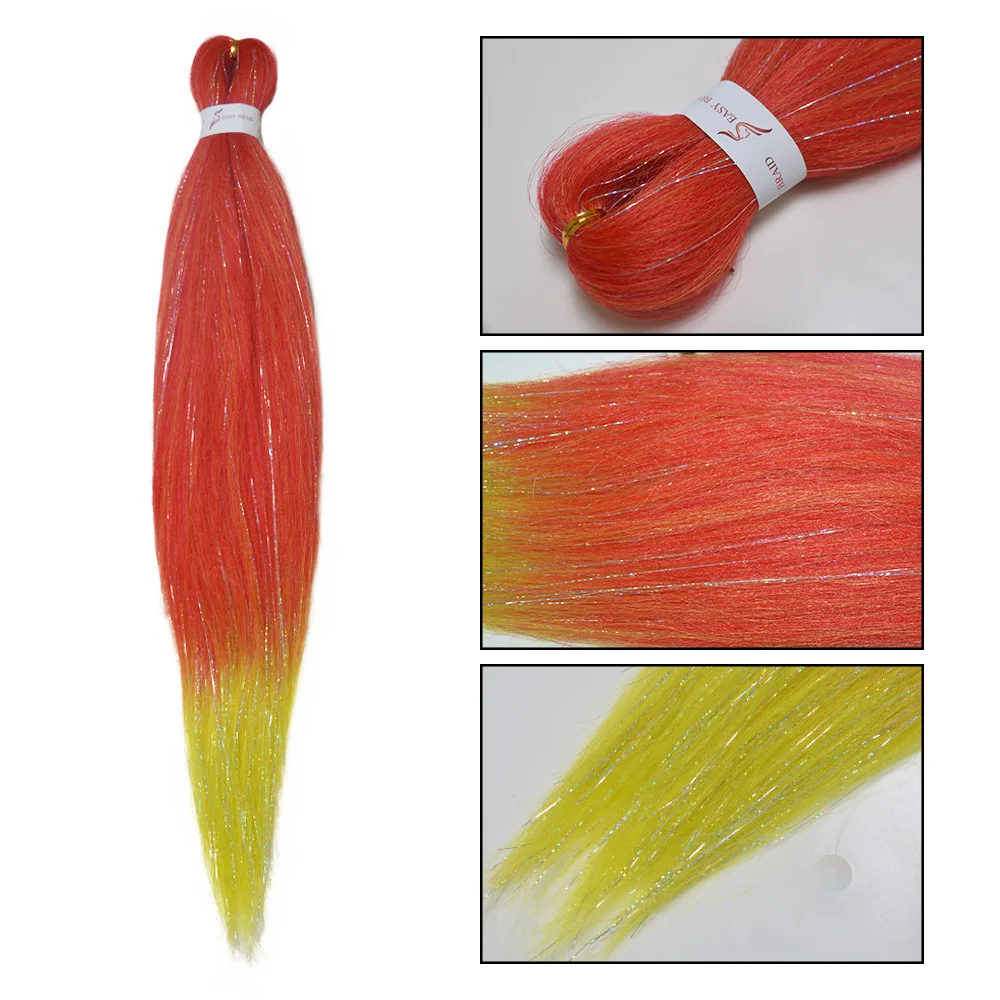 Green Orange Yellow Ombre Straight Braids Blend Hair Tinsel Festival Rave Hair Extensions for Girls Crazy Hair Day Braids