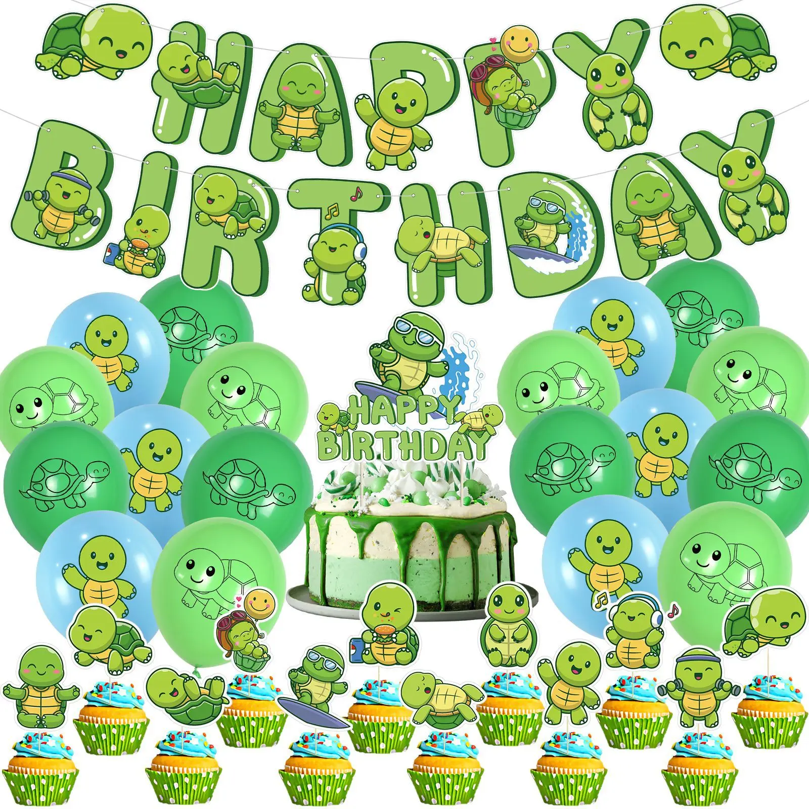 

Original Little Turtle & Sea Turtle Balloons - Kids Birthday Party Decor Perfect for Children’s Party Setup Celebration Supplies