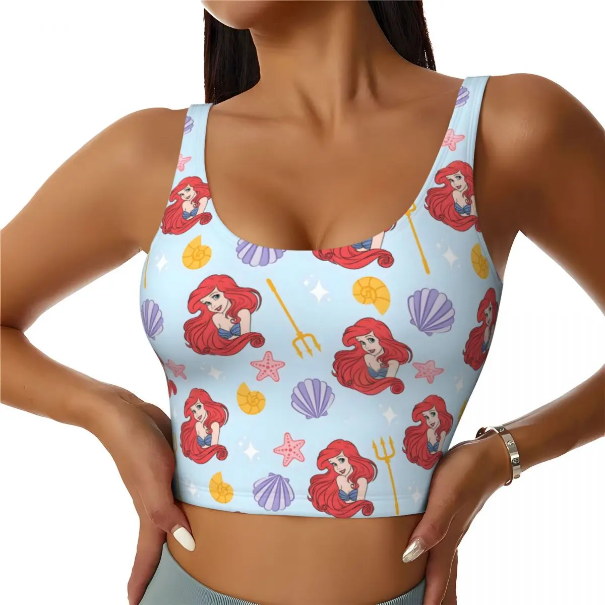 

Custom High Impact The Little Mermaid Sports Bra for Women Princess Ariel Gym Workout Yoga Crop Top