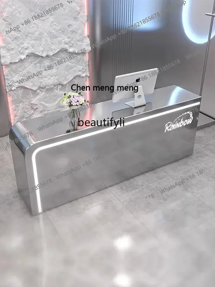 S7486 ss Simple Modern Clothing Store Cashier Barber Shop Stainless Steel Bar Dance Room Gym Reception Desk