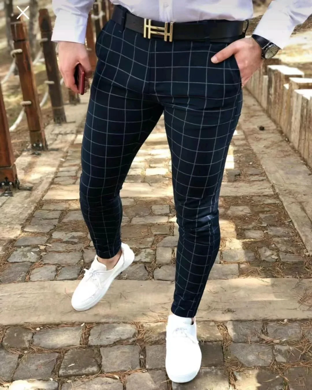 2025 New Polyester Fiber Checkered Straight Waist Casual Comfort Straight Trousers
