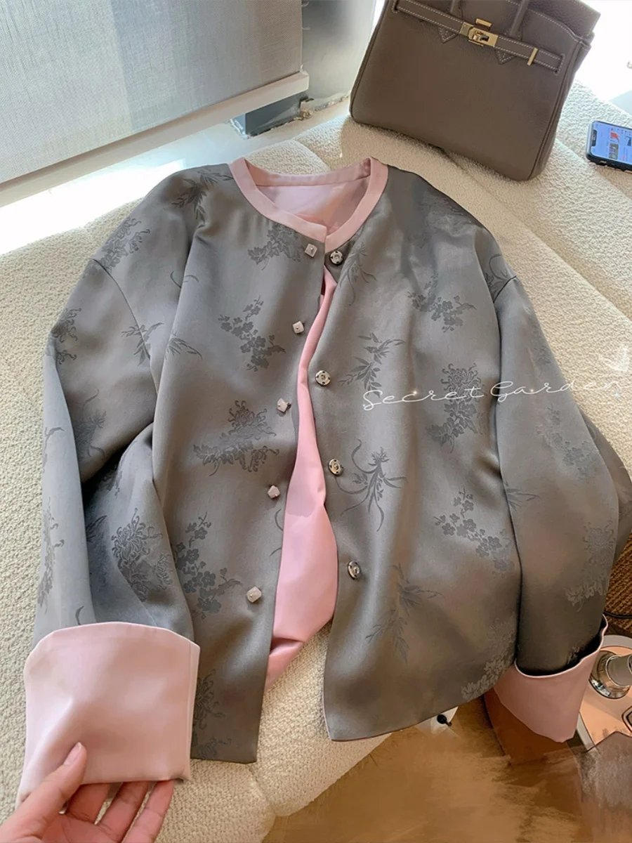 

New Chinese Style National Trend Color Block Embroidery Button Short Jacket Women Spring Autumn Large Size Fashionable Versat...