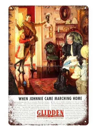 artwork 1937 Glidden Jap-A-Lac Paint WWI Soldier Homecoming tin sign