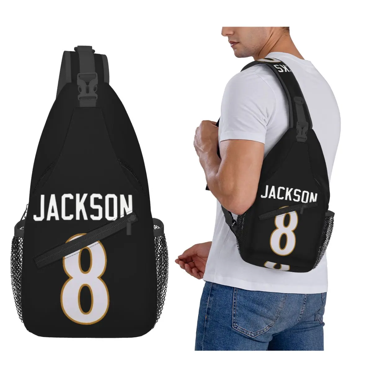 

Lamar Jackson Chest Bag Men Sling Crossbody Backpack Chest Bag Traveling Hiking Daypack Shoulder Bag