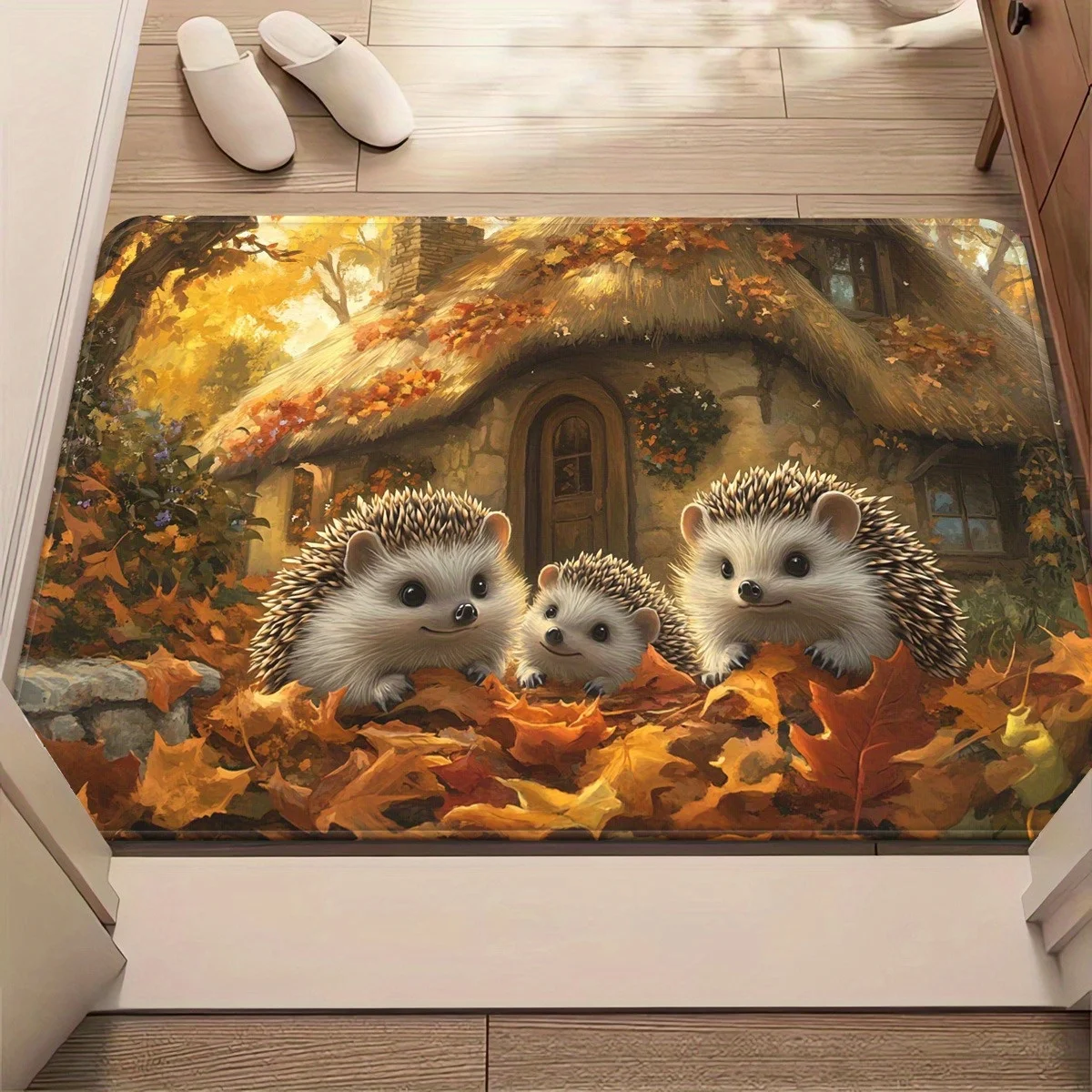 Autumn Forest Hedgehog Doormat - Absorbent Non-Slip Washable Rug for Bathroom, Bedroom & Living Room Decor