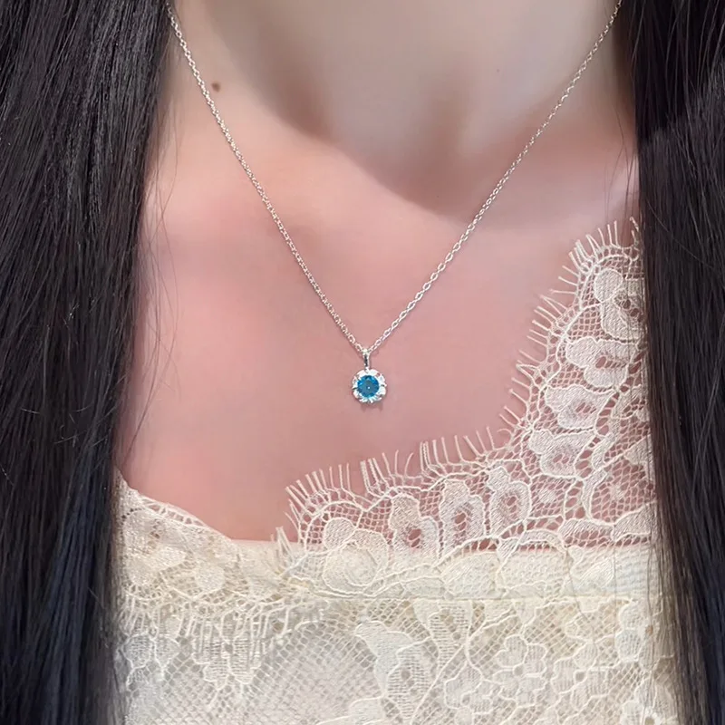 925 فضة الأزرق الزركون كريستال زهرة قلادة قلادة للنساء المختنق سلسلة الزفاف حفلة خطوبة مجوهرات هدية #6