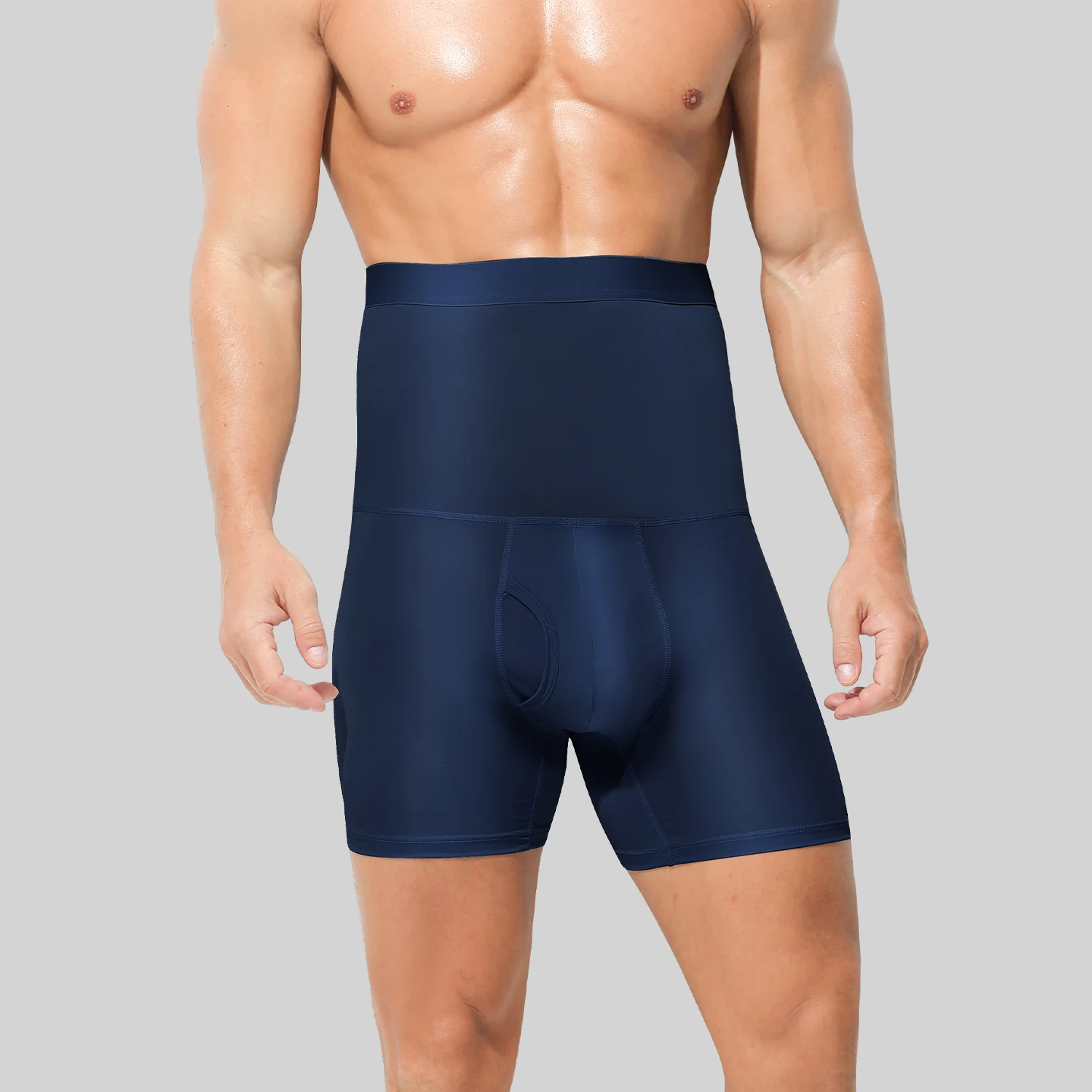 Men's sports underwear with high waist, belly cinching, plus length, fat guy, anti-wear legs, waist protection, men's flat corne
