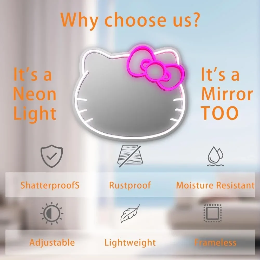 Miroir néon LED KT Cat pour chambre de filles, lampe de décoration USB, art de fête, décoration murale, amour, cœur, kit Hello