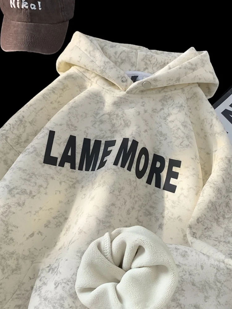 

Мужская зимняя утепленная толстовка-худи оверсайз с принтом в американском ретро-стиле, на молнии, с длинными рукавами