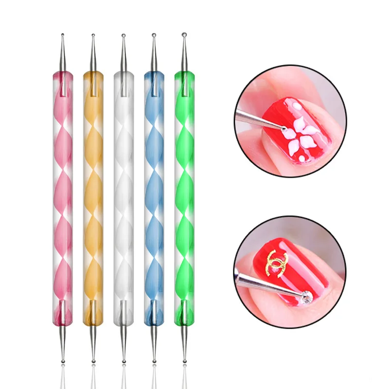 5 stücke Nail Art Malerei Stift Set mit Doppelkopf Spiral stab Schmuck Diamant Dekoration Kleber Stift Kristalls tab Farbe Stift Werkzeug