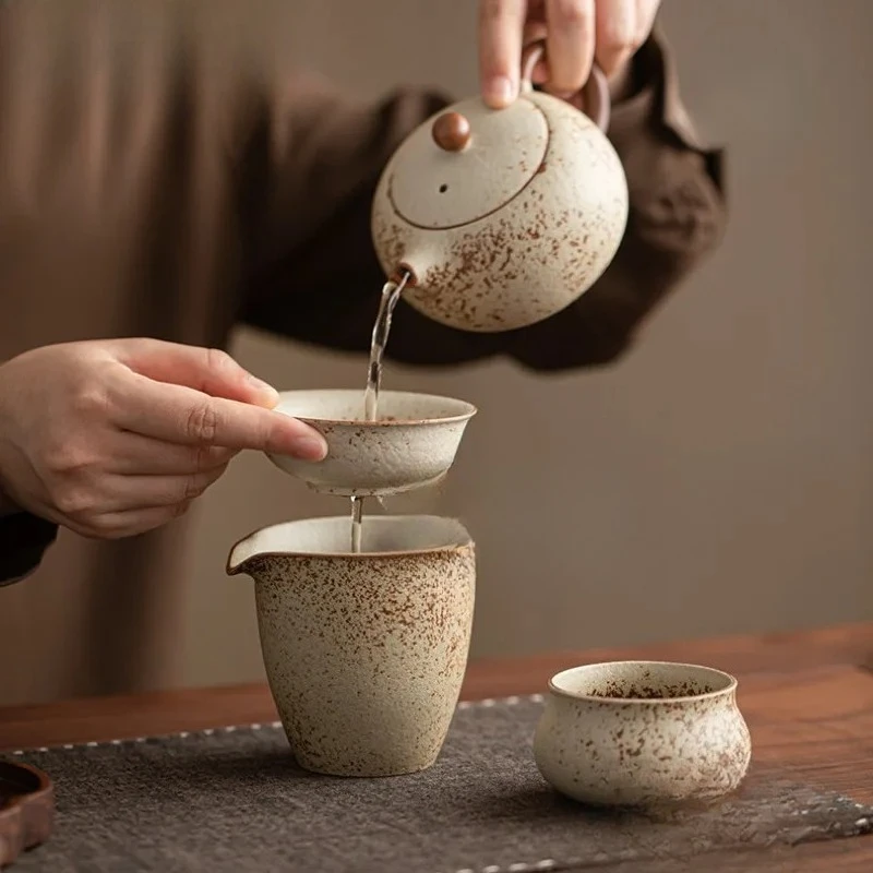180ml Coarse Pottery Tea Pitcher Pour Tea Cha Hai Dispenser Justice Cup Fair Mug Tableware Craft Supplies With Tea Strainer