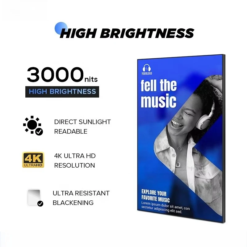 65 Inch Semi-outdoor 4K Ultra-thin 3000nits High Brightness LCD Android Digital Signage Advertising Display Screen SDK