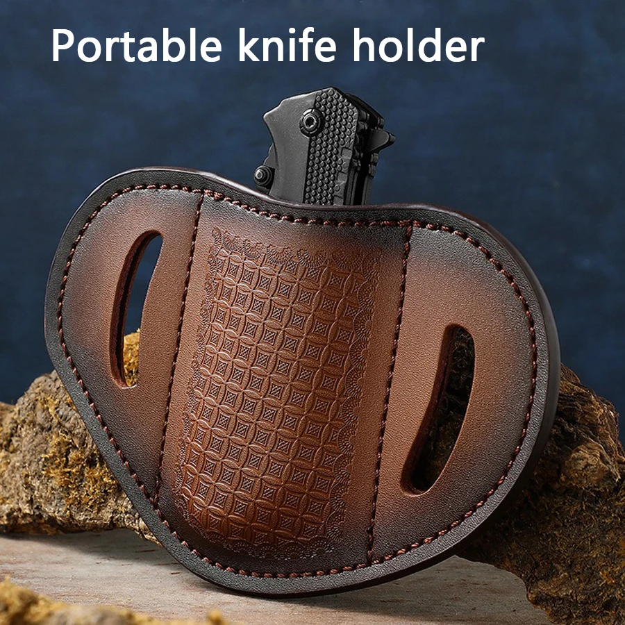 

Carved leather holster top layer cowhide folding knife holster for EDC knife holster outdoor knife library