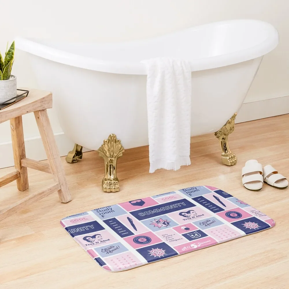 

community collage pink / blue Bath Mat Anti-Slip Carpet Bathroom Rugs And Set Mat
