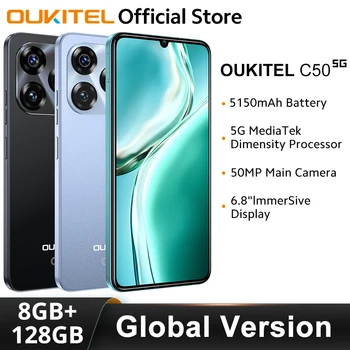 Oukitel C50 5G Smartphone Globale Version 6,8“ Wassertropfen-Display 5150 mAh 8 GB + 128 GB Mobiltelefon 50 MP Caemra MTK Abmessung 6100+