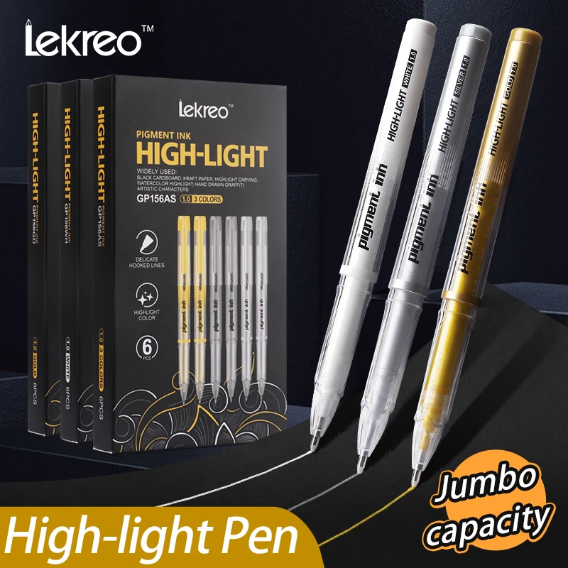 Lekreo 3色 ゴールド シルバー ホワイト ハイライト ゲルペン、1.0mm極細 ホワイトペン アートハイライト＆アーティストドローイング用