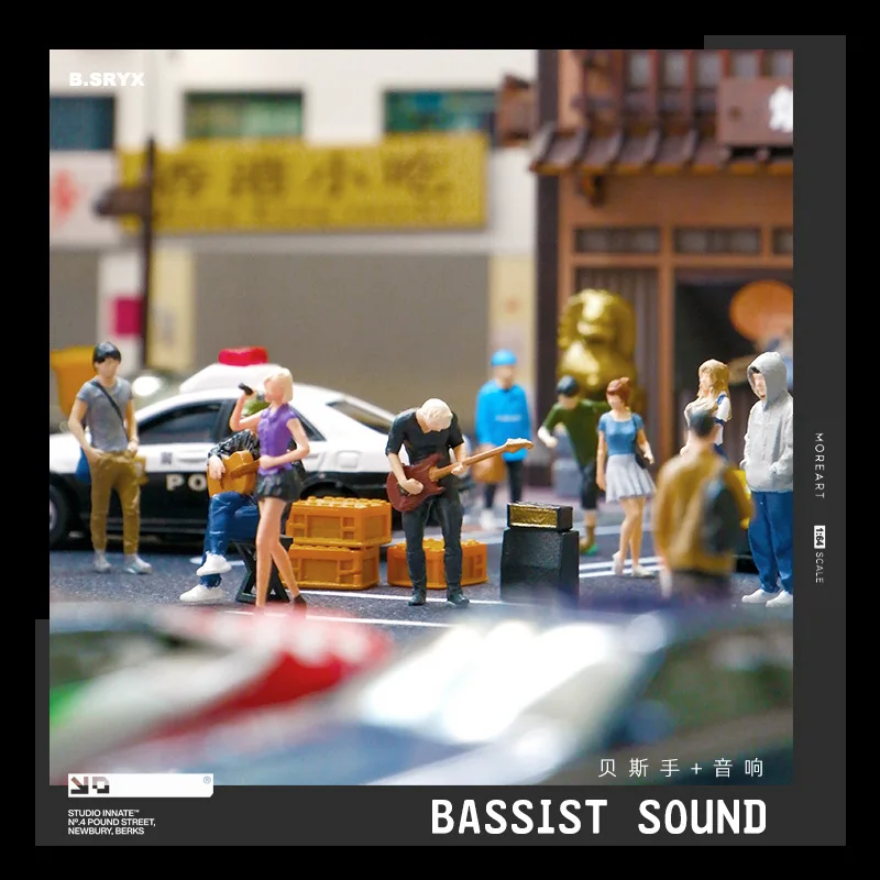 2.8cm 3D Guitar Bassist Action Figure Model Vocal Concert Micro Scene City Street Singing Singer Display Figurines Ornament Toys