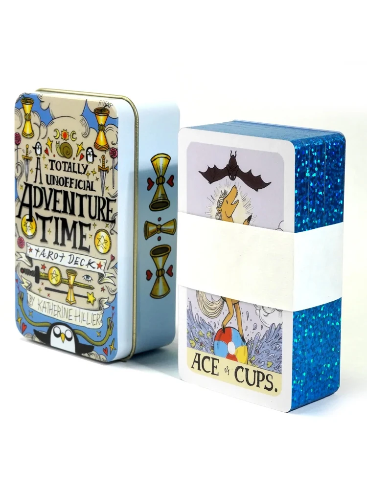 Newset Adventure Time- baraja de Tarot the AdventureTin, caja de Metal de alta calidad, 78 tarjetas, borde dorado con guía de papel, juegos de mesa