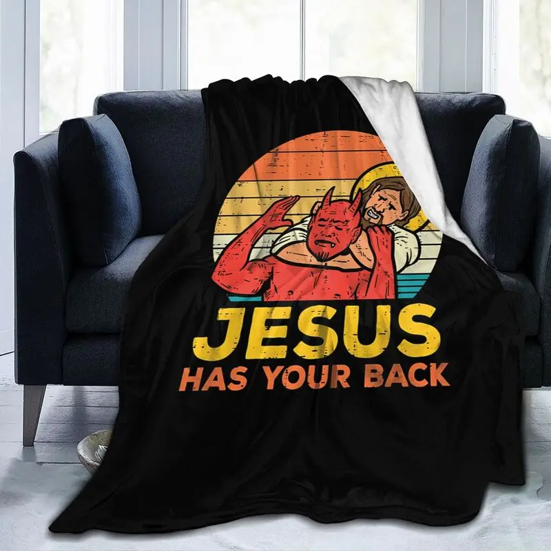 Jesus Has Your Back Jiu Jitsu Retro Christian Blanket Lightweight Warm Fluffy Throws Flannel Fleece Blankets for Bed Sofa Couch