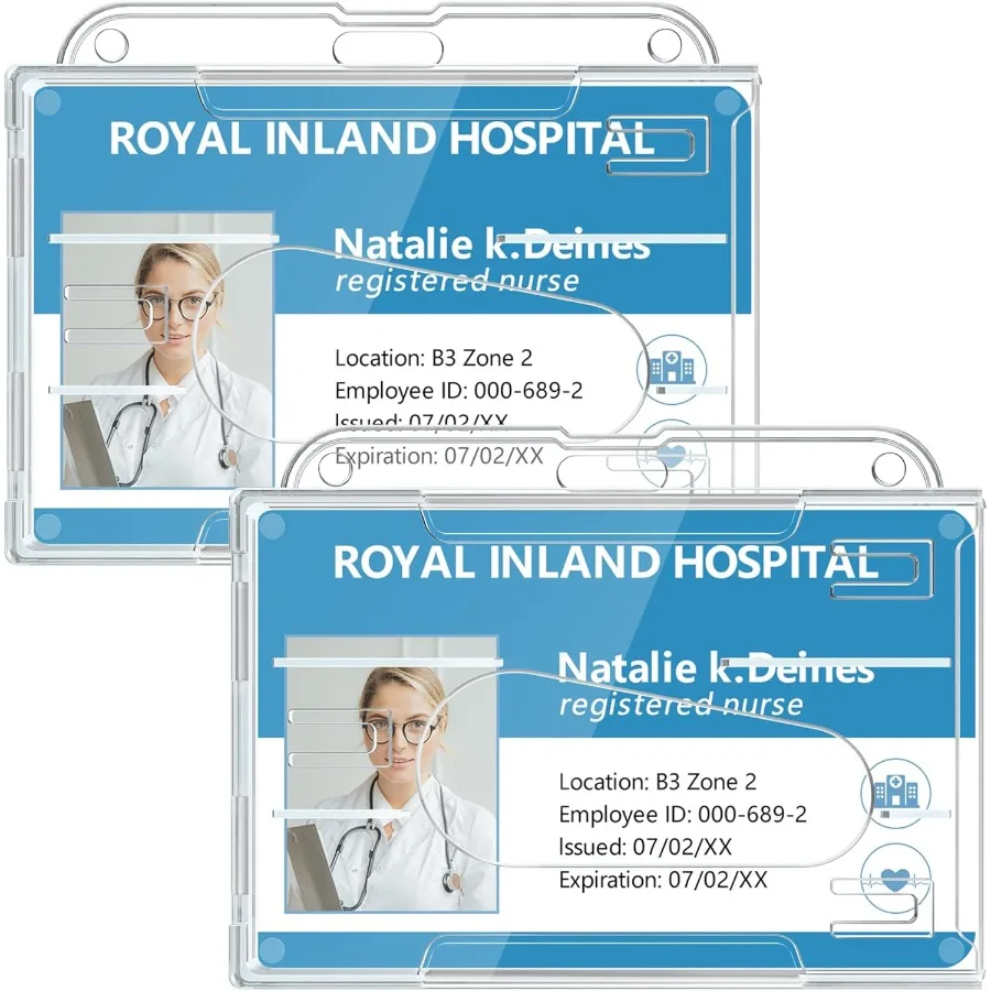 حامل شارة الهوية من البلاستيك الصلب، مادة PC شديدة التحمل وعالية الوضوح تحمل بطاقتين مناسبة لبطاقات الائتمان وبطاقات الائتمان C