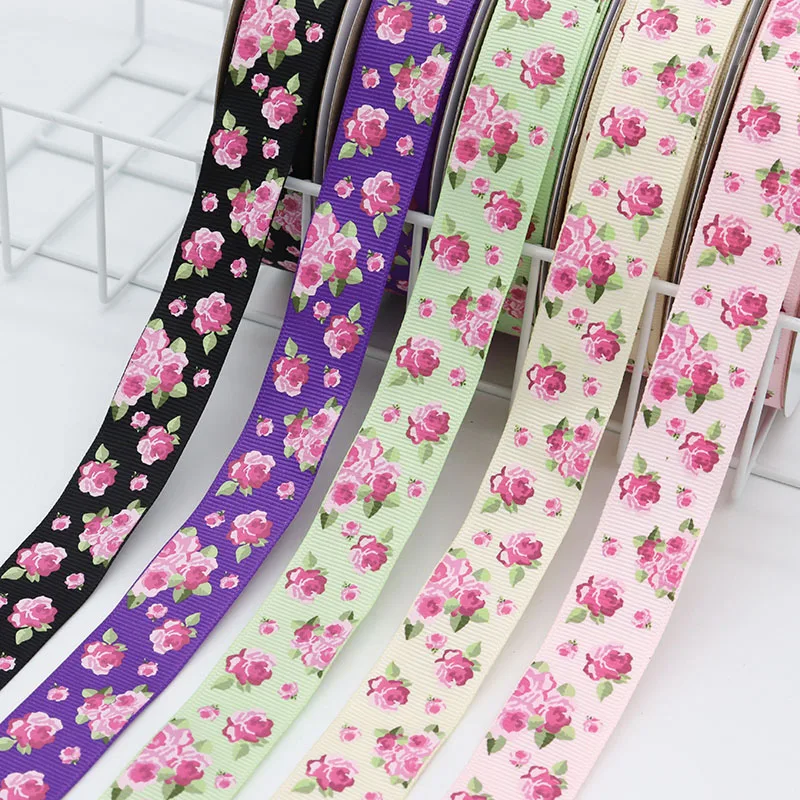 

1" 25mm Ink Rose Pattern Grosgrain Ribbon For DIY Bowknots Hair Band Valentine's Day Decoration DIY Sewing Accessories