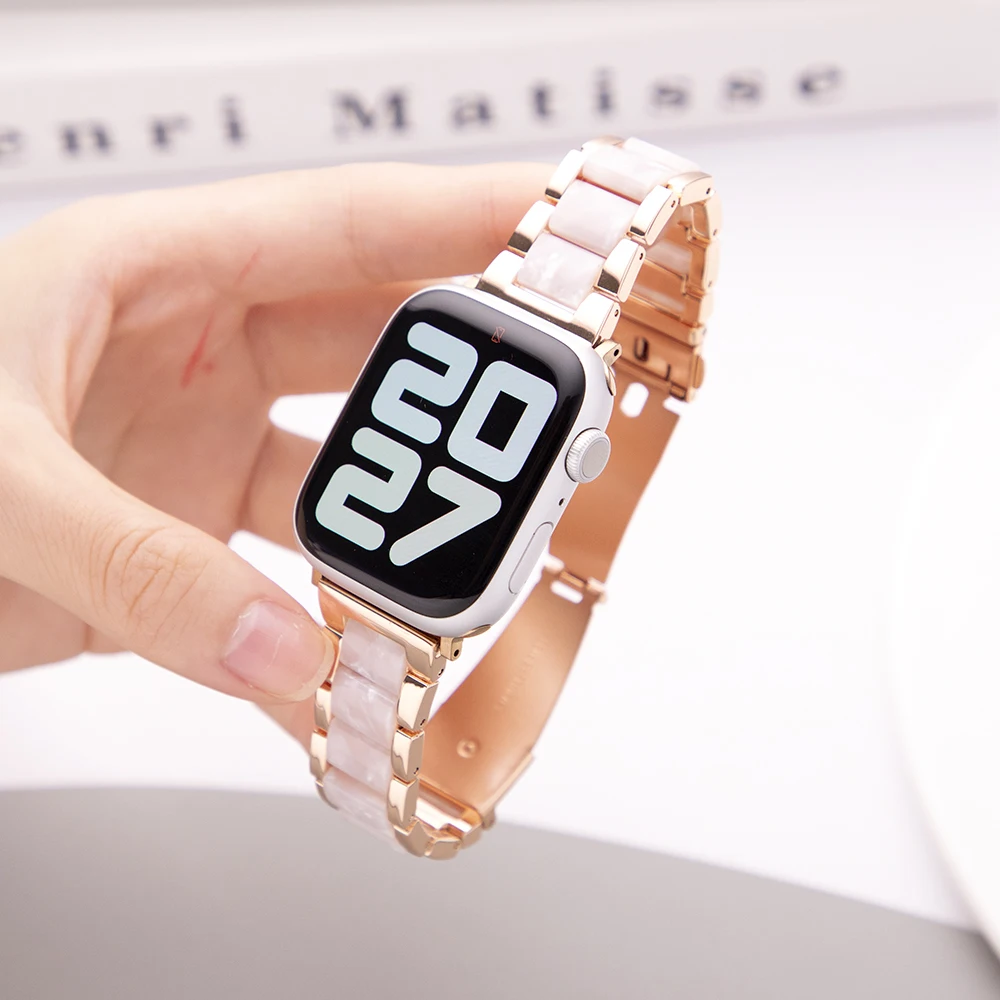 

Ремешок из нержавеющей стали + смолы для Apple Watch Ultra2 49 мм 38 40 42 44 45 41 мм Модный браслет на запястье для iWatch Series 9 8 7 6 5