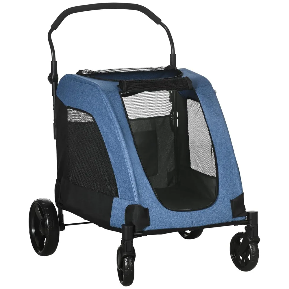 

Pet Stroller Universal Wheel with Storage Basket Ventilated Foldable Oxford Fabric for Medium Size Dogs, Blue
