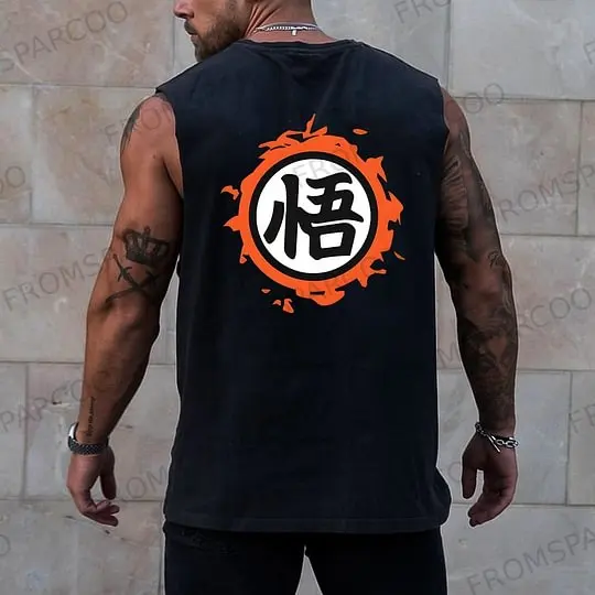 

Мужская черная рубашка без рукавов с принтом Dragon Ball, уличный спортивный жилет с татуировкой, спортивная одежда из 100% чистого хлопка с крутым узором