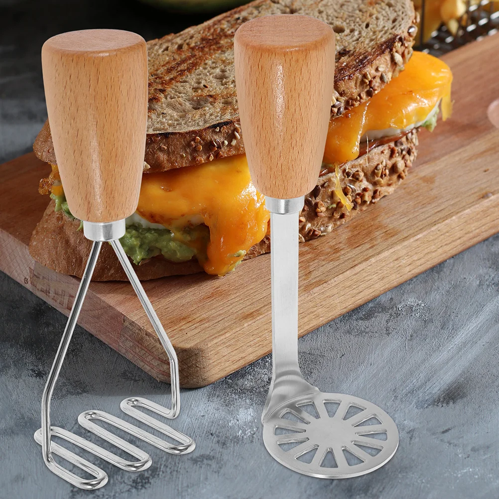 Schiacciapatate riutilizzabile in acciaio inossidabile con manico in legno per patate, carote, zucche, strumento per schiacciare accessori per utensili da cucina