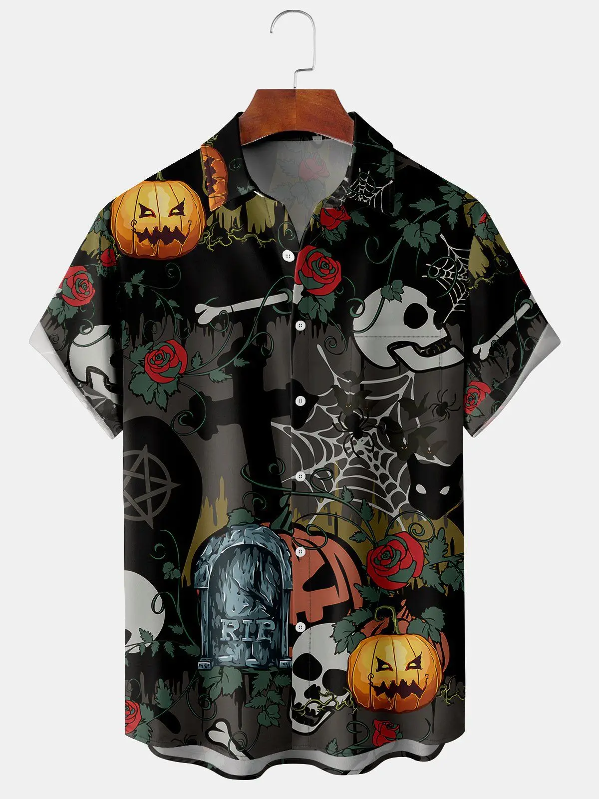 Men's Halloween Pumpkin Head Short Sleeved Shirts Printed Holiday Shirt men's Casual Fashion Autumn Clothing New men's Tops