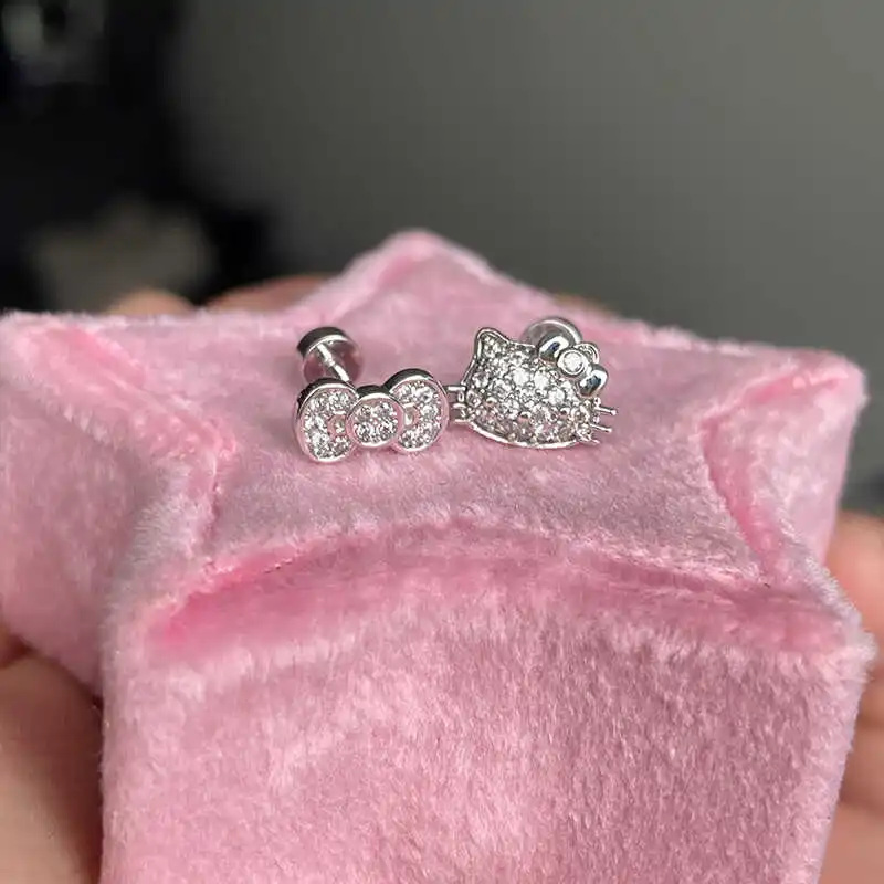 1 Pcs Full Rhinestone Cat Ear Bone Stud Flat Titanium Steel Screw Earrings,Snail Studs,Daily Versatile Women Earrings