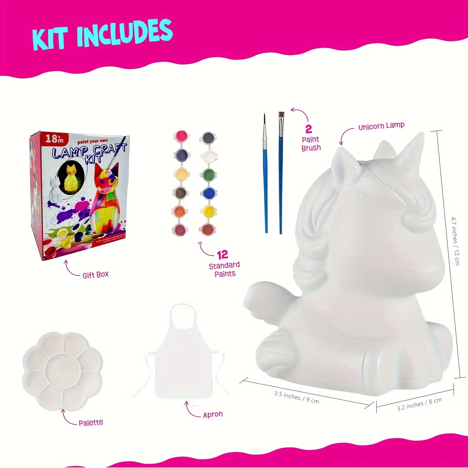 Verf je eigen eenhoornlamp kunstset, doe-het-zelf-nachtlampje, kunst en handwerk, schilderset voor kinderen van 8-12 jaar, kunstbenodigdheden verjaardagsdeel
