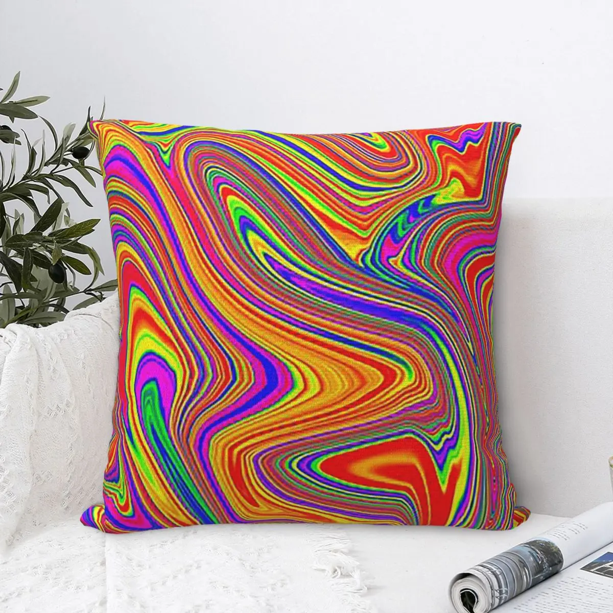 Groovy, Psychedelic Pattern Rainbow, Multicolored Pillowcase Cushion Comfort Throw Pillow Sofa Cushions Used Home Living Room