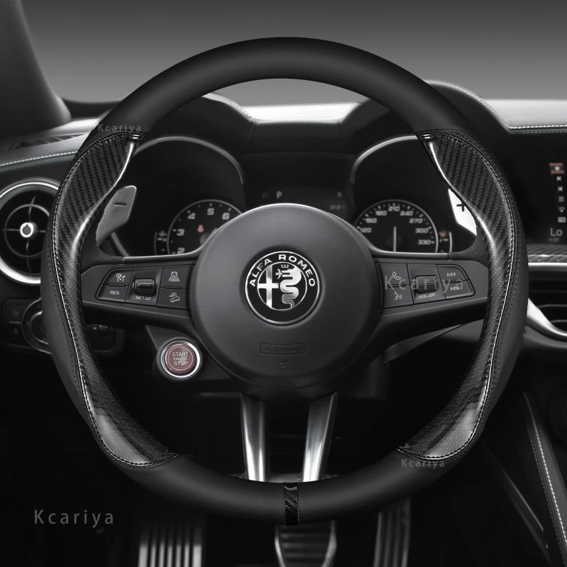 

Customize Car Carbon Fiber Suede Steering Wheel Cover For Alfa Romeo 146 147 Stelvio Giulia Giulietta Mito GT Car Accessories