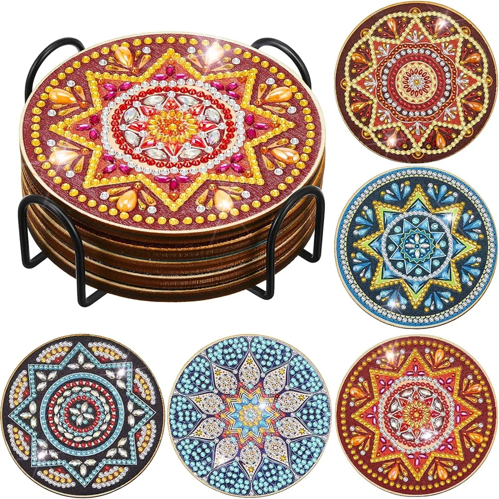 

5 Pcs Diamond Art Painting Coasters Kit Mandala Pattern Diamond Coaster 5D DIY Art Coasters With Holder Party Home Decoration