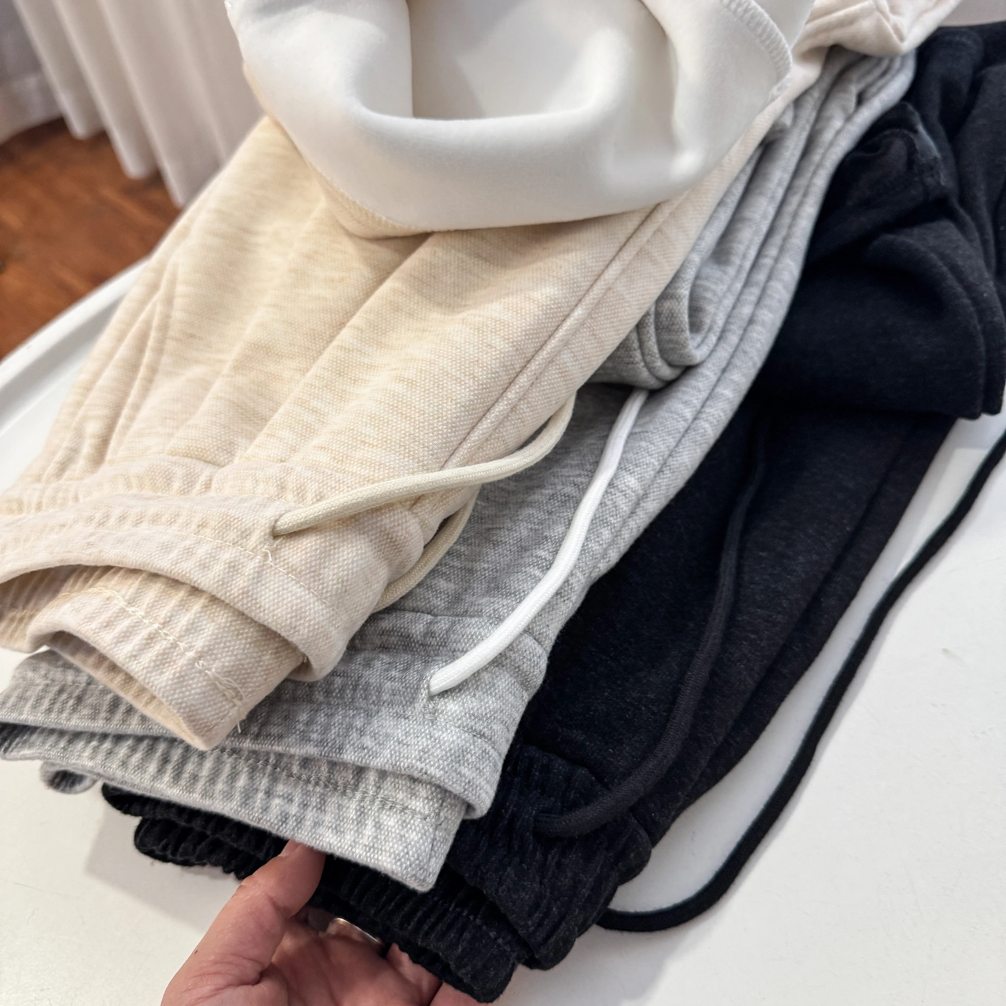 Thiened Fce ワイドレッグ カジュアルパンツ レディース ハイウエスト ストレートカット シルクブレンド 秋冬 暖かい ドレープ カジュアルパンツ