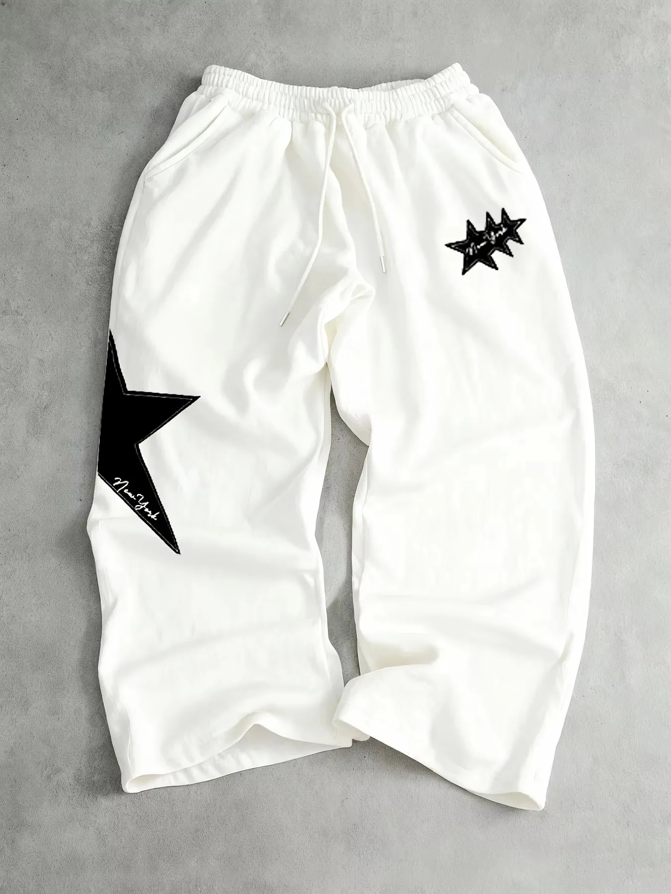 26 Summer Motion Only Baggy Pants Navy Blue Star & Flame Print High Waist Wide Leg Y2K 3D Printed Quick Dry Trousers Adults/Kids