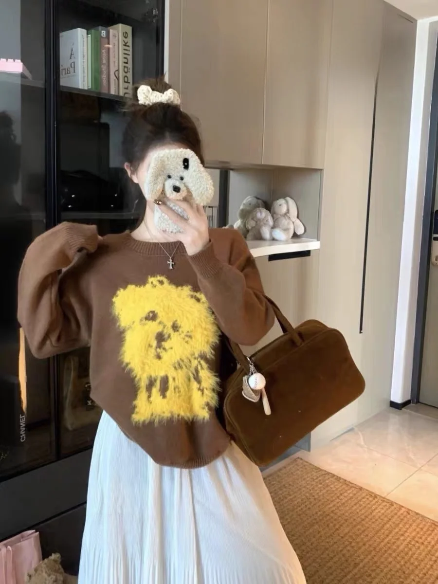 Koreanische Sle Spaß Nette Gestrickte runde Ne Pullover frauen Herbst Winter Neue Sle Vielseitige Cartoon Hund Strickwaren