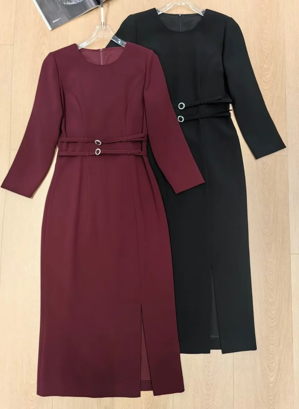 

3XL 2XL Party Bodycon Dress 2025 Autumn Winter Luxury Women Button Belt Deco 3/4 Sleeve Long Black Red Dress Special Occasion